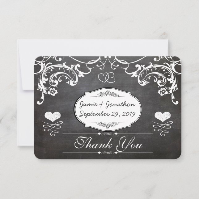 Chalkboard Cute Heart Initials Typography RSVP Card (Front)