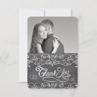 Chalkboard Cute Hearts Typography Thank You Card
