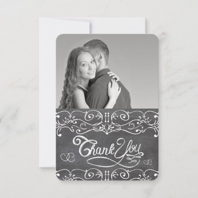 Chalkboard Cute Hearts Typography Thank You Card (Front)