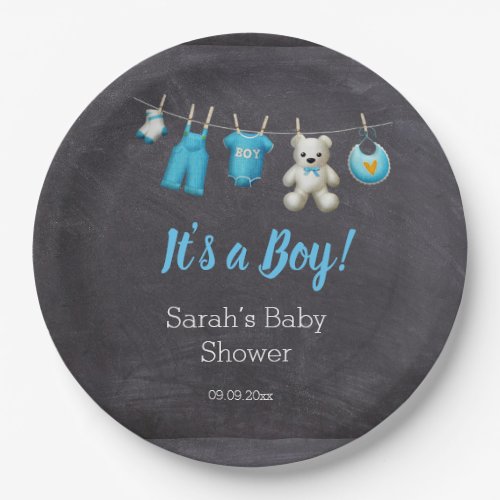 Chalkboard Cute Laundry Boy Baby Shower Paper Plates