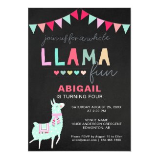 Chalkboard Cute Llama Girls Birthday Banner Invitation