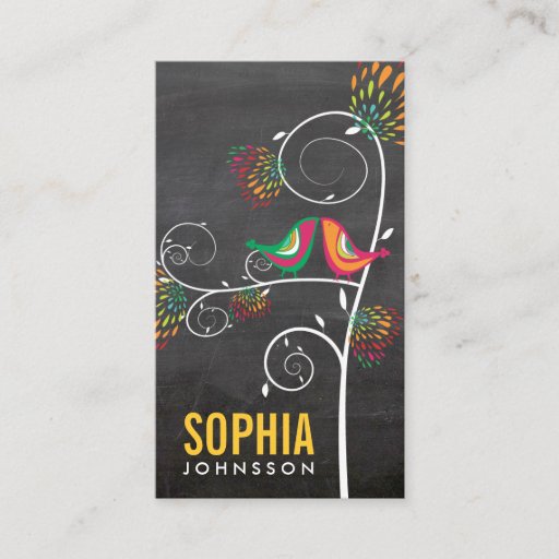 Customizable Chalkboard Whimsical Cute Kissing Summer Birds Business Card Template