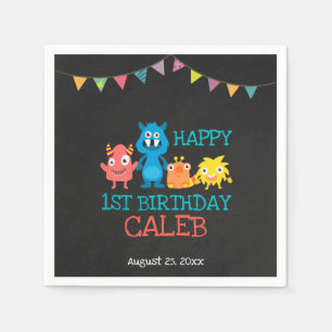 Chalkboard cute Monsters First Birthday Boys Party Napkins
