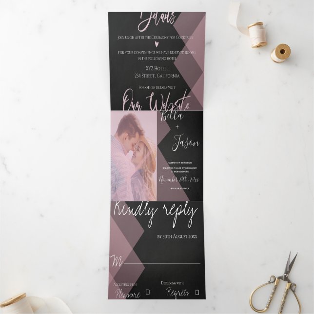 Chalkboard | Cute Pastel Multi Photo Wedding Tri-Fold Invitation (Inside)