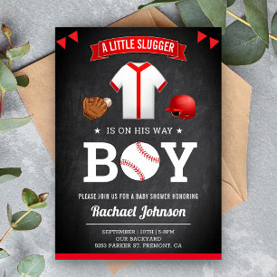 Chalkboard Cute Sports Boy Baseball Baby Shower Invitation