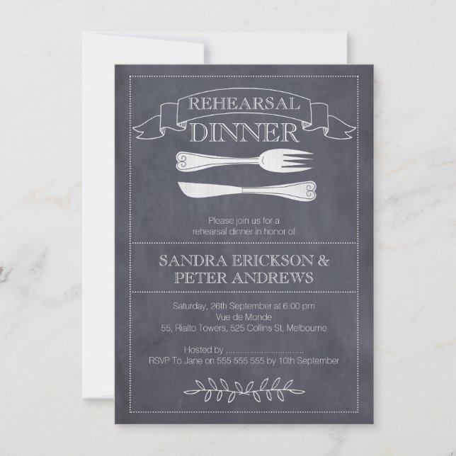 Chalkboard Cutlery Rehearsal Dinner Invitation (Front)