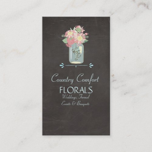 Chalkboard Daisies Roses Rustic Mason Jar Floral Business Card