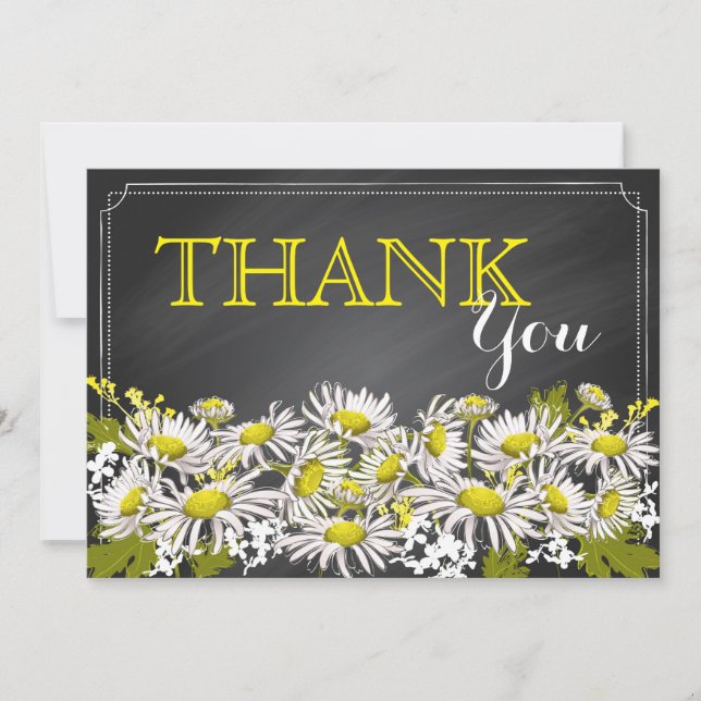 Chalkboard Daisies Rustic Modern Thank You Card (Front)