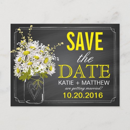 Chalkboard Daisy Modern Rustic Save the Date Announcement Postcard