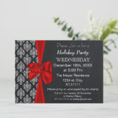 Chalkboard damask red bow Holiday party Invitation (Standing Front)