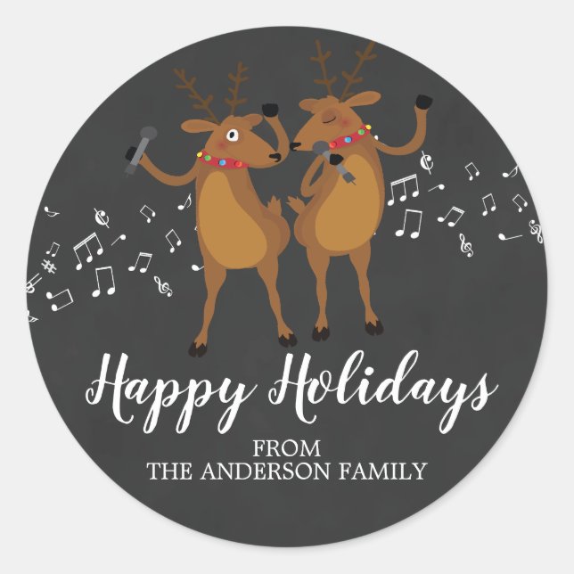 Chalkboard  Dancing Reindeer Christmas Sticker (Front)