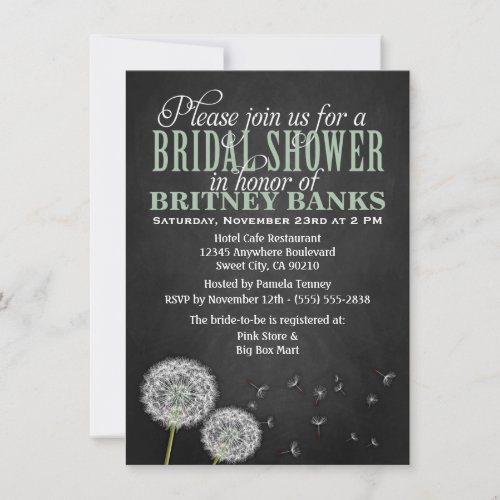 Chalkboard Dandelion Bridal Shower Invitations