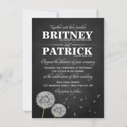 Chalkboard Dandelion Vintage Wedding Invitations