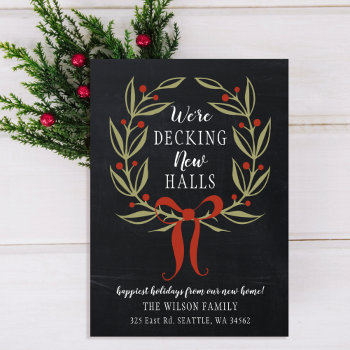 Chalkboard Decking The New Halls Moving Postcard by Invitationboutique at Zazzle