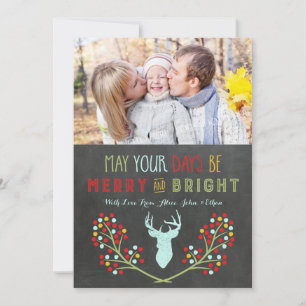 Chalkboard Deer Antlers Floral Christmas Cards