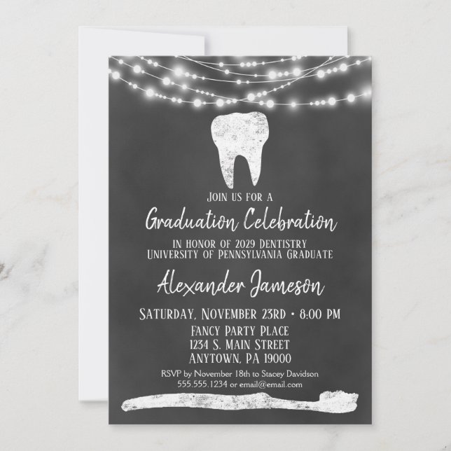 Chalkboard Dental Graduation Party Invitation (Front)