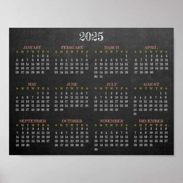 Chalkboard Design 2025 Calendar Poster (Front)
