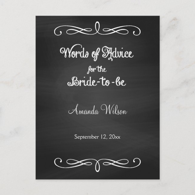 Chalkboard Design Bridal Shower Advice Cards (Front)
