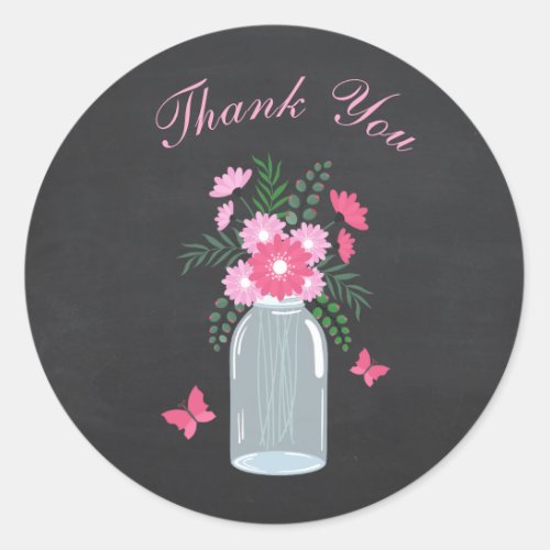 Chalkboard Design Floral Mason Jar Classic Round Sticker
