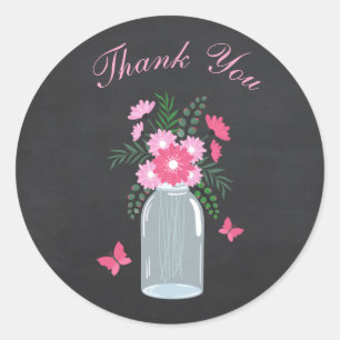Chalkboard Design Floral Mason Jar Classic Round Sticker