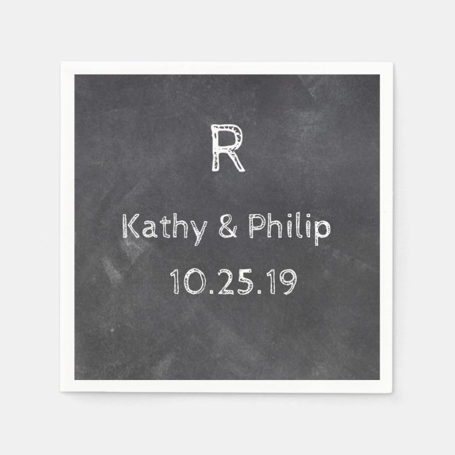 Chalkboard Design Rustic Wedding Monogram Names Napkins (Front)