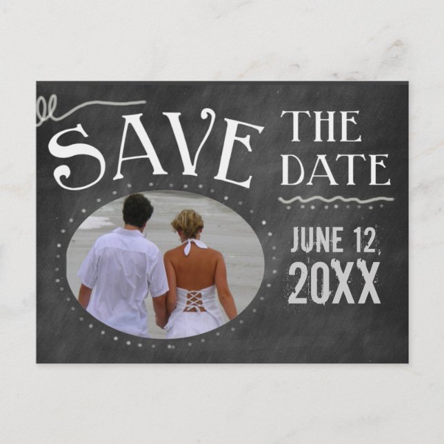 chalkboard design save the date announcement postcard (Front)
