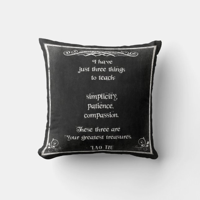 Chalkboard Design with Lao Tzu Inspirational Quote Throw Pillow (Front)
