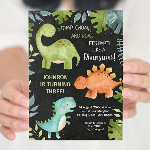 Chalkboard Dinosaur Birthday Invitation