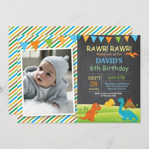 Chalkboard Dinosaur Birthday Invitation Dino Party