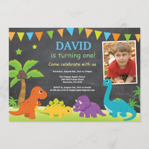Chalkboard Dinosaur Birthday Invitation Dino Party