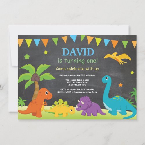 Chalkboard Dinosaur Birthday Invitation Dino Party