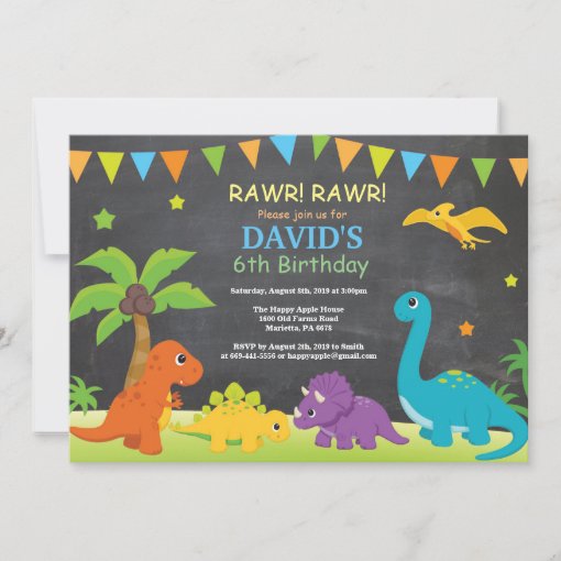 Chalkboard Dinosaur Birthday Invitation Dino Party Zazzle