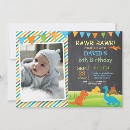 Chalkboard Dinosaur Birthday Invitation Dino Party