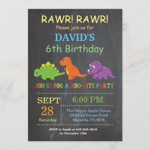 Chalkboard Dinosaur Birthday Invitation Dino Party