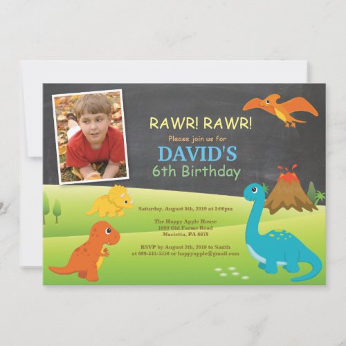 Chalkboard Dinosaur Birthday Invitation Dino Party