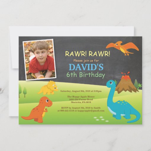 Chalkboard Dinosaur Birthday Invitation Dino Party Zazzle