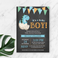 Chalkboard Dinosaur Boy Baby Shower Invitations