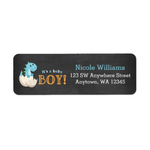 Chalkboard Dinosaur Boy Baby Shower Label