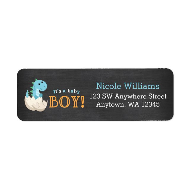 Chalkboard Dinosaur Boy Baby Shower Label (Front)