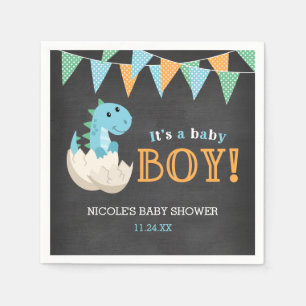 Chalkboard Dinosaur Boy Baby Shower Napkins