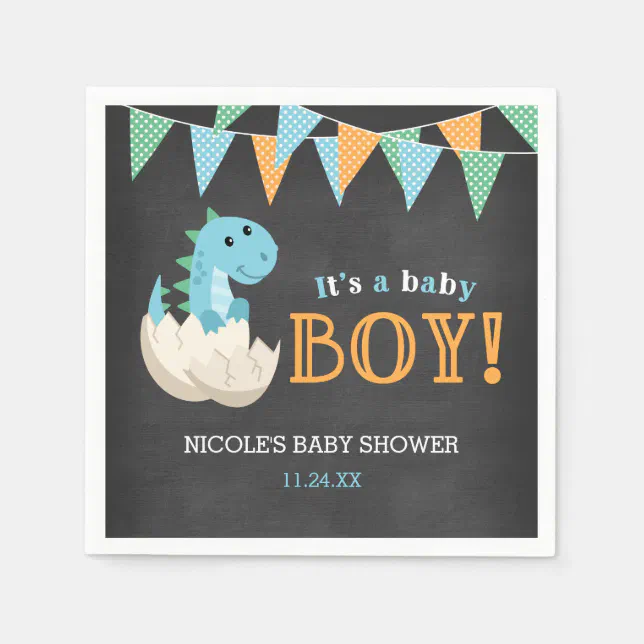 Chalkboard Dinosaur Boy Baby Shower Napkins Zazzle