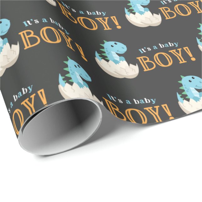 Chalkboard Dinosaur Boy Baby Shower Wrapping Paper (Roll Corner)