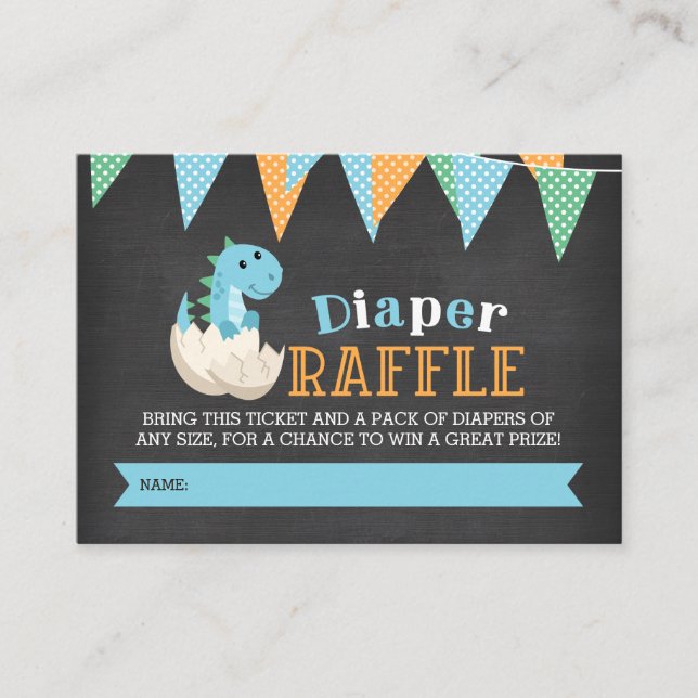 Chalkboard Dinosaur Boy Diaper Raffle Ticket Enclosure Card (Front)