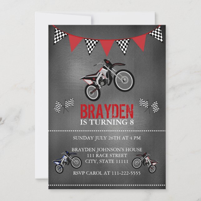 Chalkboard Dirt Bike Birthday Invitation (Front)