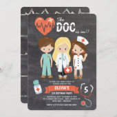 Chalkboard Doc Is In Doctor Birthday Invitation (Front/Back)
