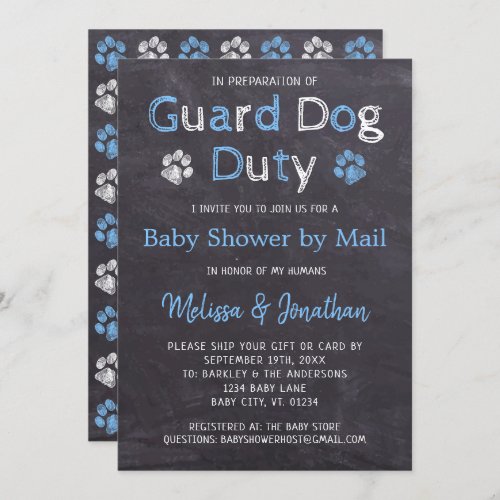 Chalkboard Dog Blue Boy Baby Shower By Mail Invitation