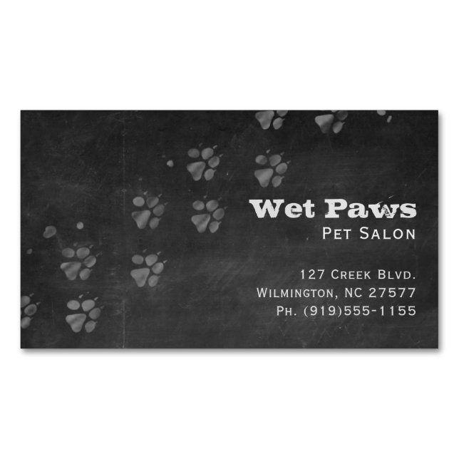 Chalkboard Dog Grooming Services Business Card Magnet (Front)