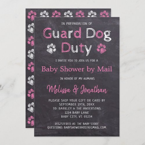 Chalkboard Dog Pink Girl Baby Shower By Mail Invitation