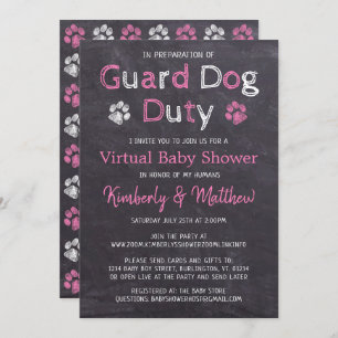 Chalkboard Dog Pink Girl Virtual Baby Shower Invitation