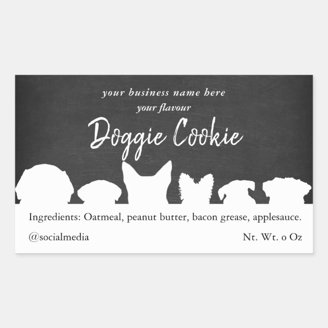Chalkboard, dog silhouettes doggie cookie rectangular sticker (Front)